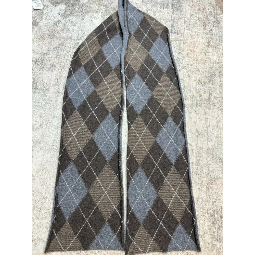 Cashmere Scarf Gray Brown Blue Diamond Argyle Preppy Cozy Classic Academia Cozy